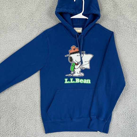 L.L. Bean Peanuts Sweatshirt Hoodie Mens XS Blue Graphic Drawstring Pullover